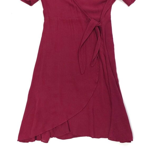 LULUS My Philosophy Burgundy Real Wrap Dress Mini Tie Short Sleeve Womens Small - Picture 5 of 8